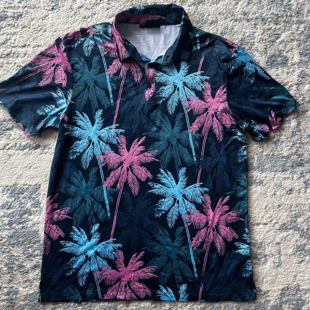 Vibrant Palm Print Polo Shirt